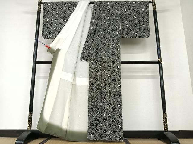 平和屋着物○上質な小紋 絞り 花菱文 黒地 正絹 逸品 AAAV7301zg