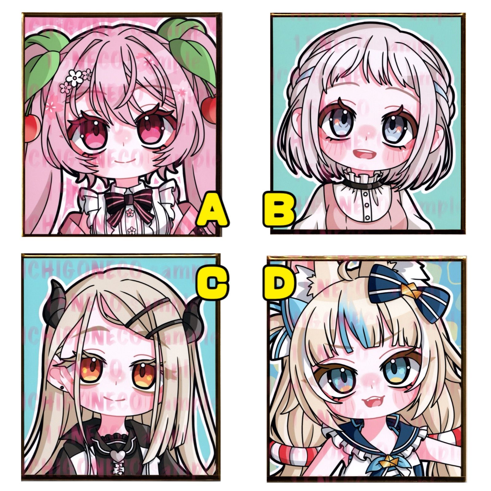 手描きイラスト　ミニ色紙　八重桜 手描きイラスト ミニ色紙 寸松庵 VOCALOID さめこさば 学マス