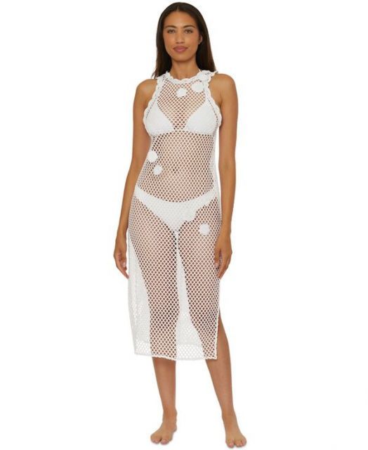 送料無料 ベッカ レディース ワンピース トップス Women s Castaway Island Fishnet Flower-Appliqu Cover-Up Dress White