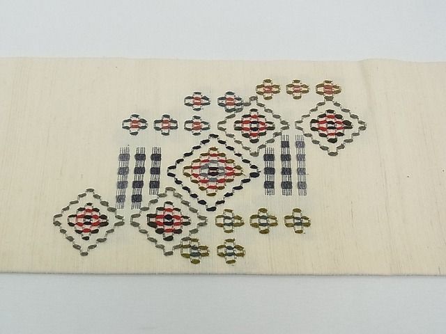 平和屋本店□極上 本場琉球 読谷山花織 紬地 九寸名古屋帯 逸品 未使用  