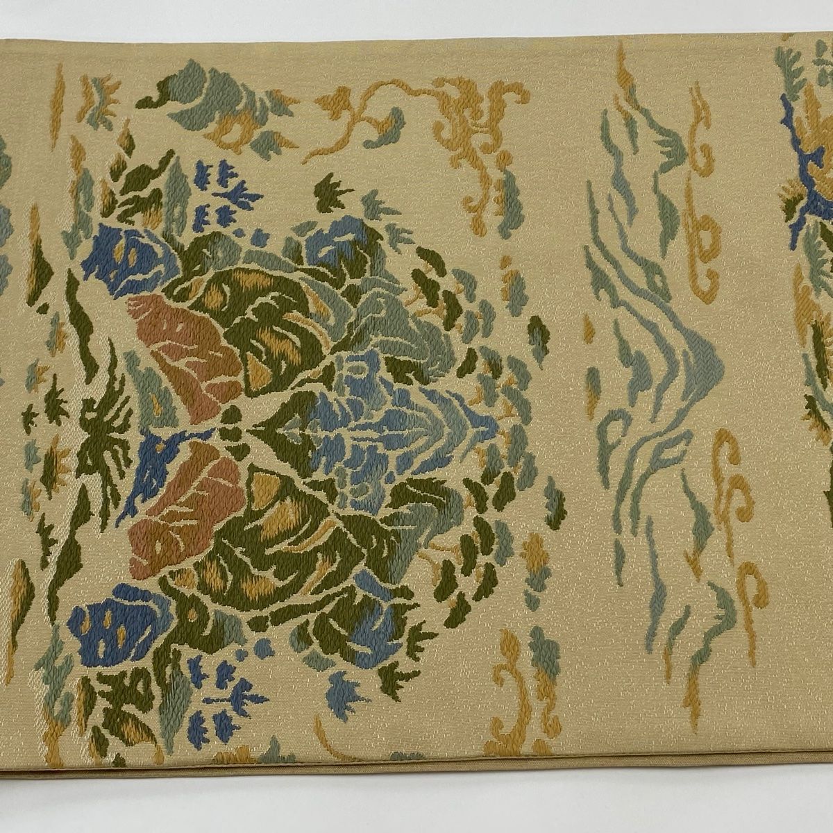 袋帯 美品 秀品 正倉院 山水屏風文 刺繍 ベージュ 六通 正絹