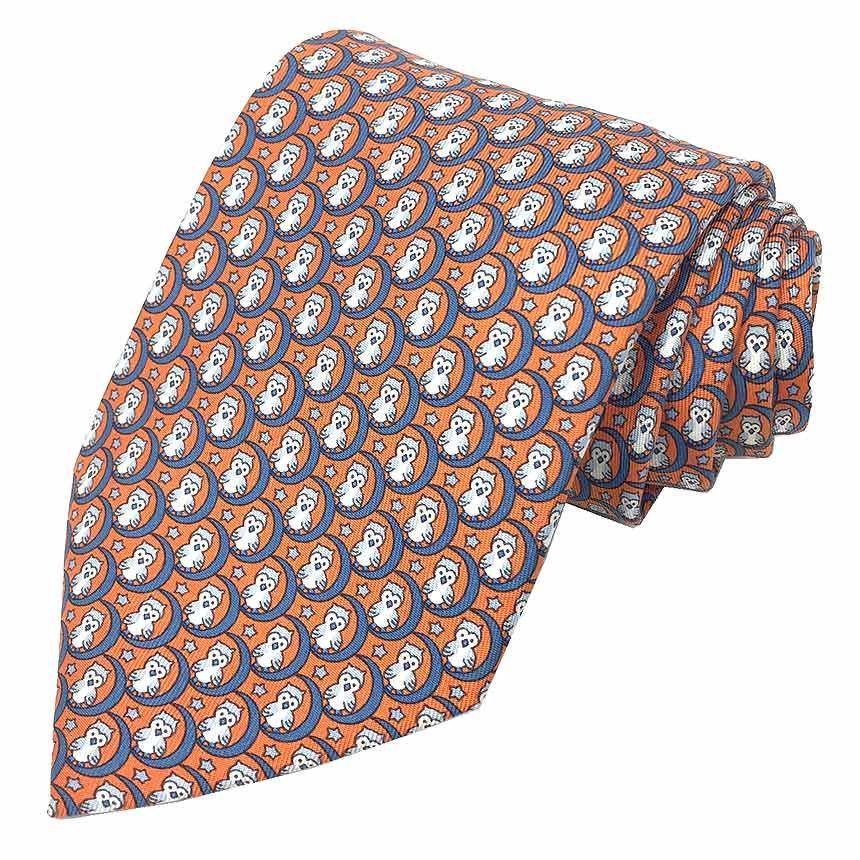 HERMES　エルメス　ネクタイ　ふくろう　シルク　オレンジ　aq10874