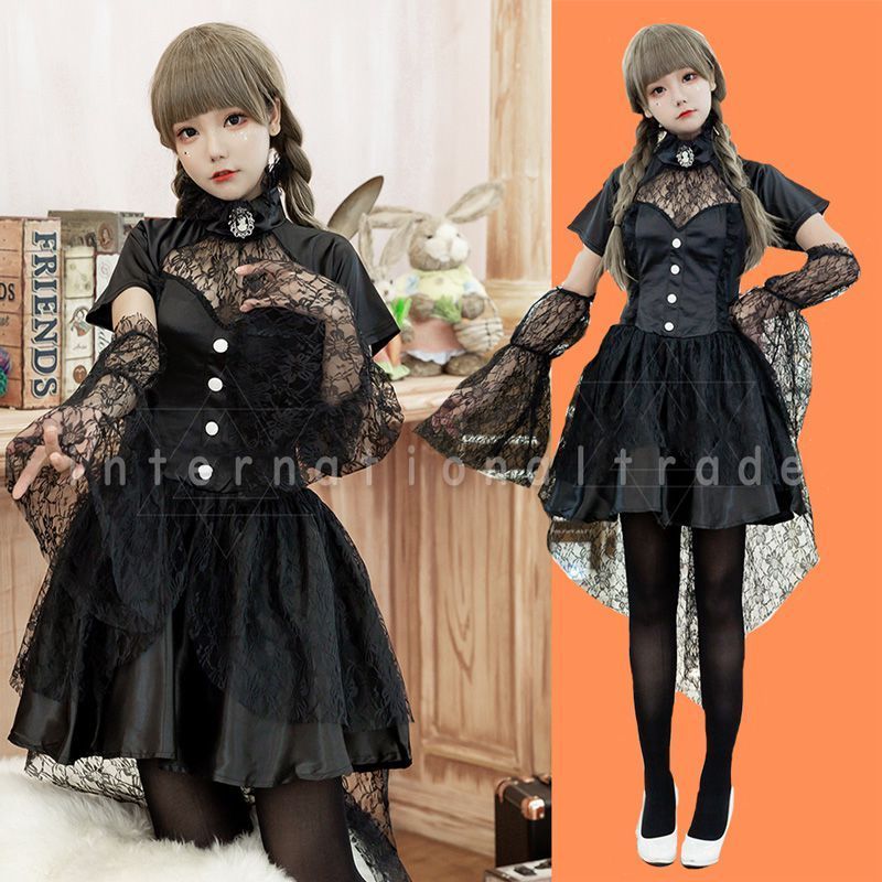 コスプレ服 吸血鬼風 衣装 コスチューム ワンピース バンパイア ゴシック ロリータ ゴスロリ ブラック 小悪魔 かわいい コスプレ衣装 ミニスカート レディース 学園祭 文化祭 イベント ハロウィン hw2115 SA