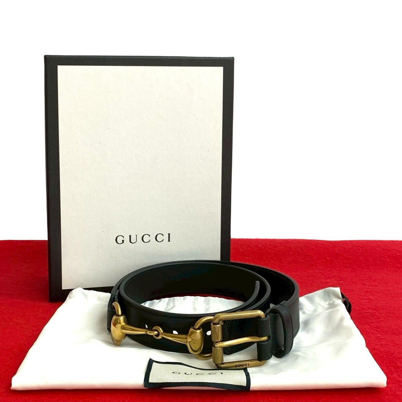 GUCCI オールドグッチ インターロッキング ホースビット ベルド レザー 黒 未使用保管品 希少品 箱 袋付き GUCCI グッチ ホースビット ロゴ