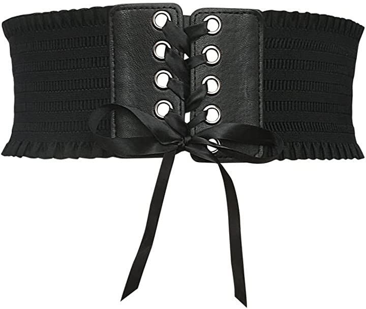 HARGIO 고무 벨트 여성용 두꺼운 벨트 레이스 두꺼운 로리타 와이드 대량 생산 광산 타입 고딕 질병 관리 프릴 코르셋 (블랙, 프리 사이즈)