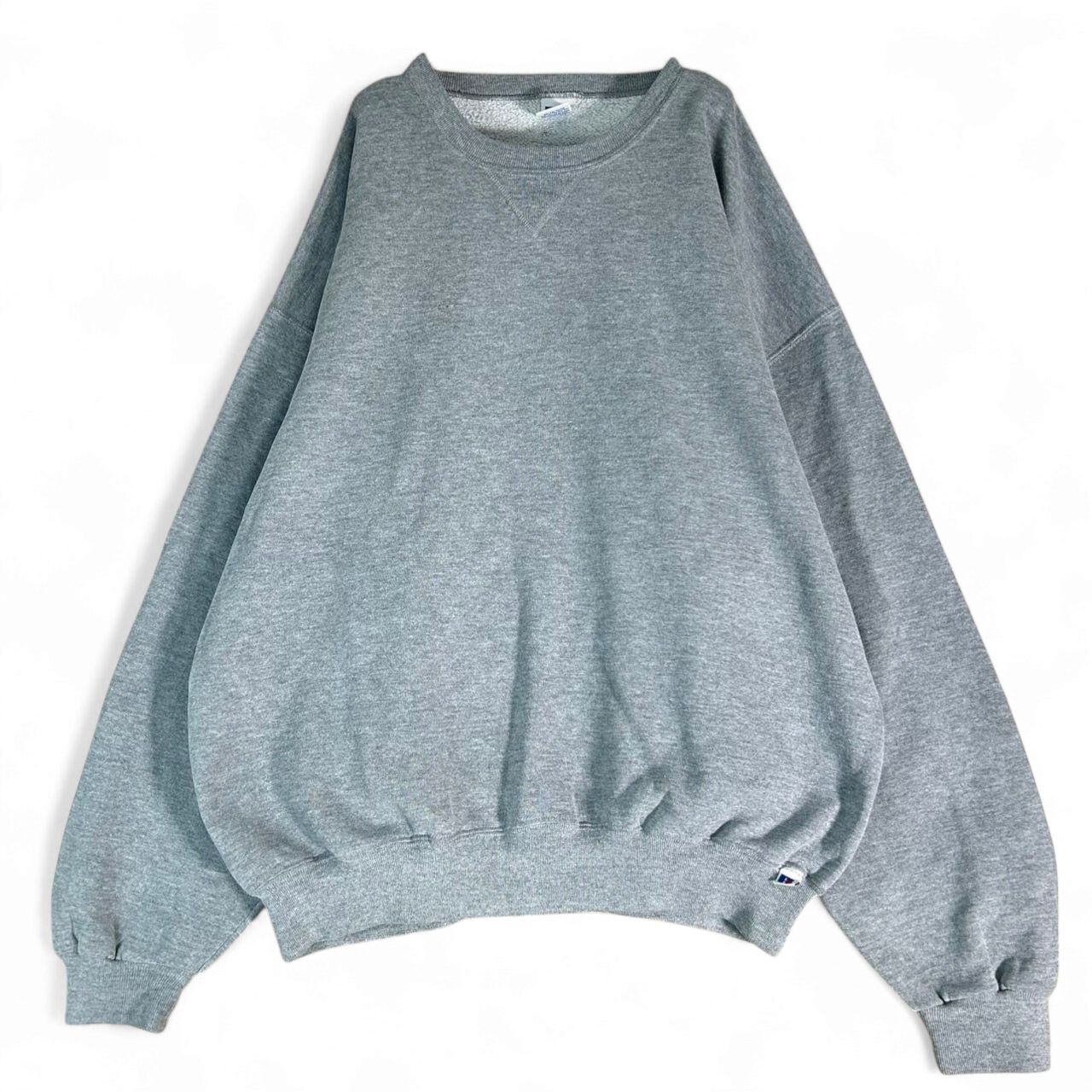 90年代 古着 ラッセル 無地 ブランク スウェット トレーナー ソリッド 前V 霜降りグレー 灰色 メンズ 2XL 大きいサイズ