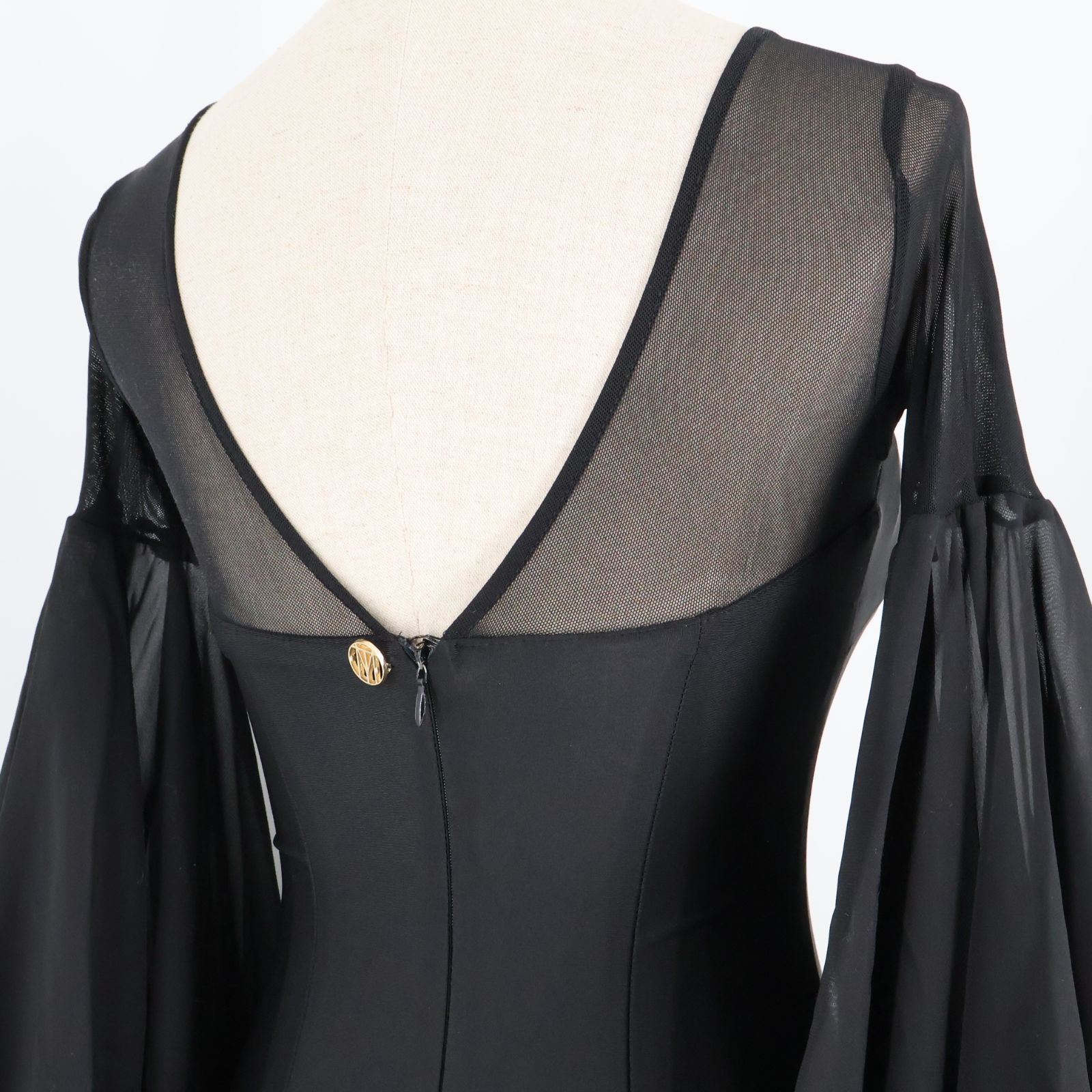 社交ダンス衣装】ブラック ワンピース ドレス 黒 無地 フリル レース