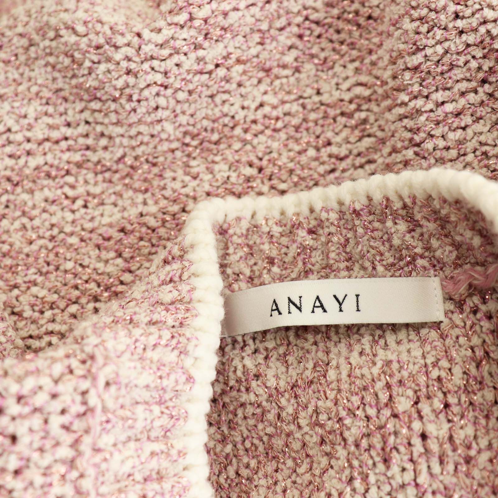 アナイ ANAYI 24SS ラメブークレクルーネックプルオーバーニット セーター 38 ピンク オフホワイト /DO ■OS ■SH レディース アナイ ANAYI 24SS ラメブークレクルーネック プルオーバー