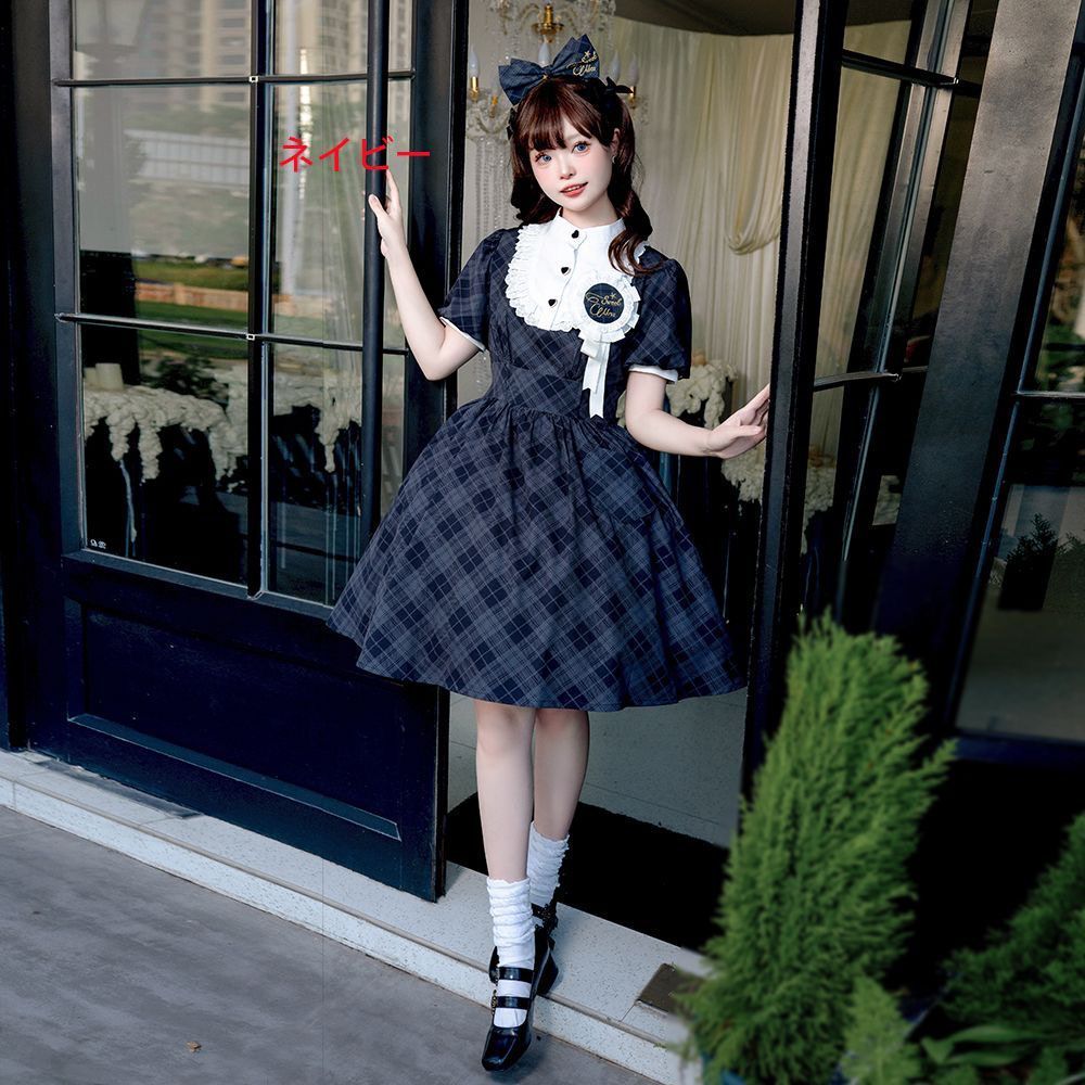 大人気即売れ商品❤️ロリータ 赤×黒 チェック柄 ひざ丈ワンピース 円形スカート 大人気 ロリータ 赤×黒 チェック柄 ひざ丈ワンピース 円形