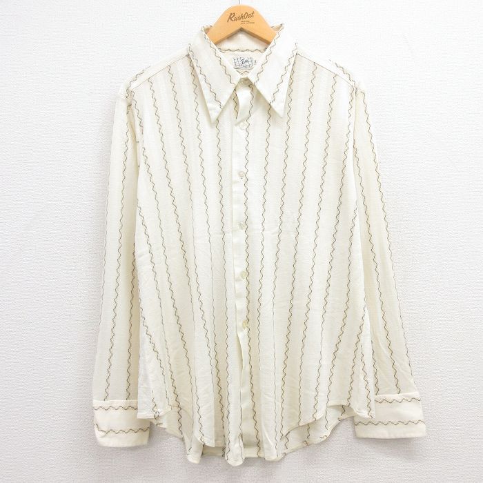 XL/古着 長袖 シャツ メンズ 70s 生成り ストライプ 23sep19 中古 トップス