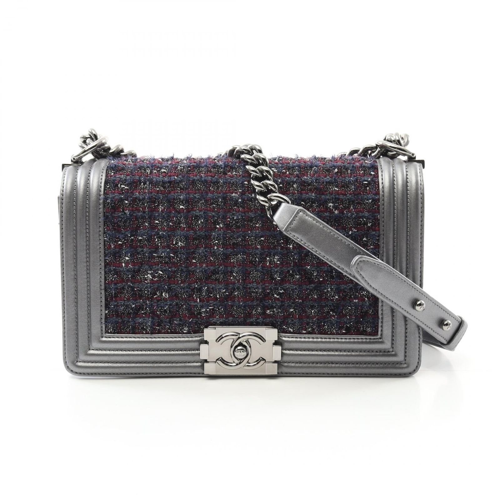 シャネル CHANEL ショルダーバッグ ボーイシャネル 20105686 メタリックグレー|マルチ ファブリック レザー ボーイシャネル チェーンショルダー レディース Used A