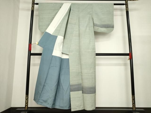 平和屋着物●紅花紬　米沢　訪問着　横段文　背抜き仕立て　正絹　逸品　AAAZ4815ck 平和屋着物○紅花紬 米沢 訪問着 横段文 背抜き仕立て 正絹 逸品