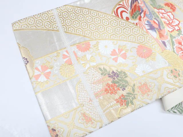 一輝堂】リサイクル着物 袋帯 六通 金糸 鴛鴦に花 正絹 25b08