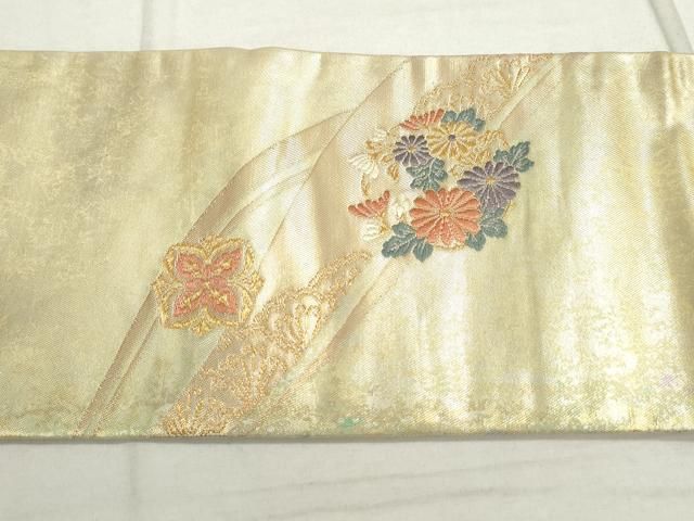 平和屋着物◎九寸名古屋帯 霞文 金糸 引箔 正絹 逸品 DAAZ3704jm