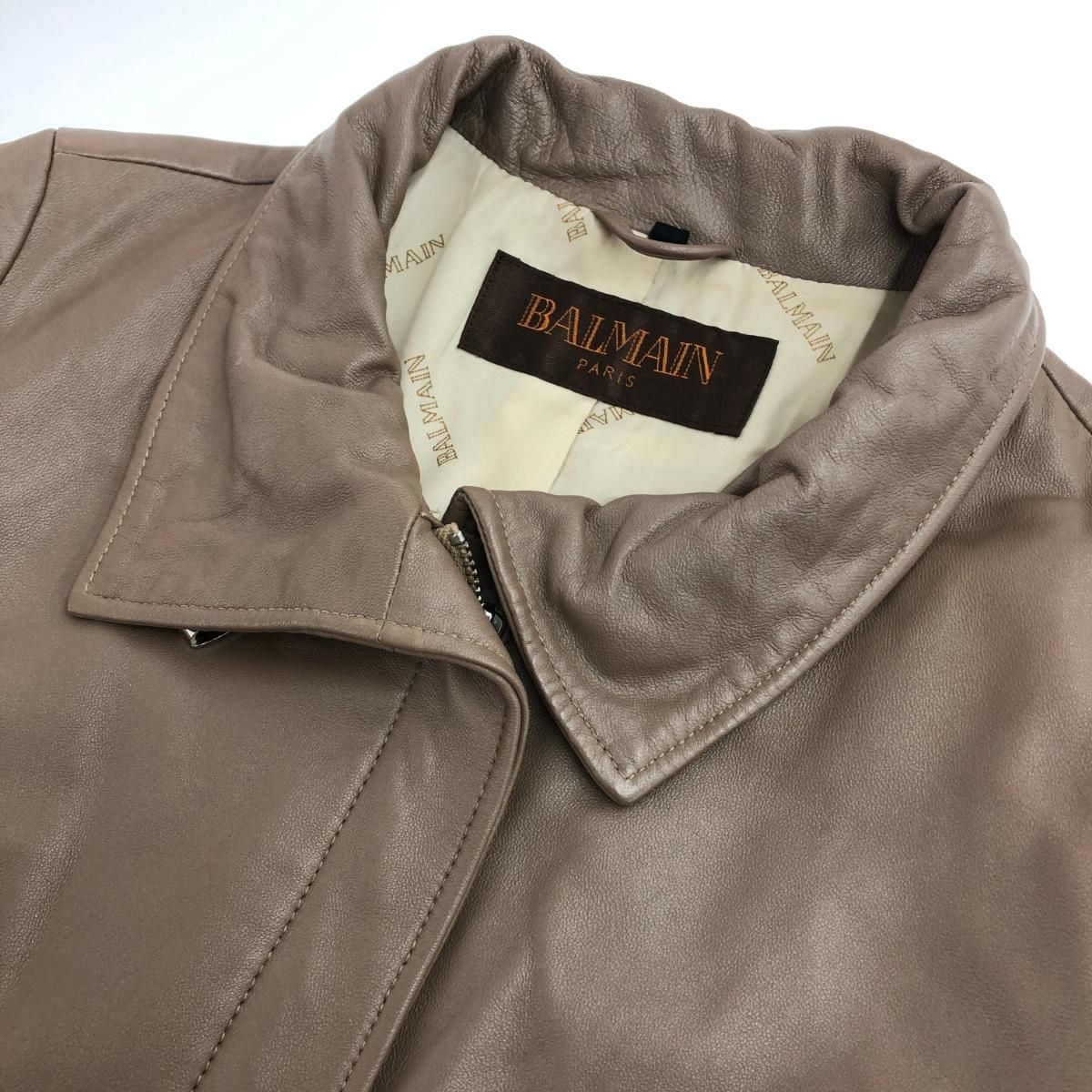 BALMAIN ✨羊革✨ラムベージュ✨レザー✨コート✨13AR✨革✨