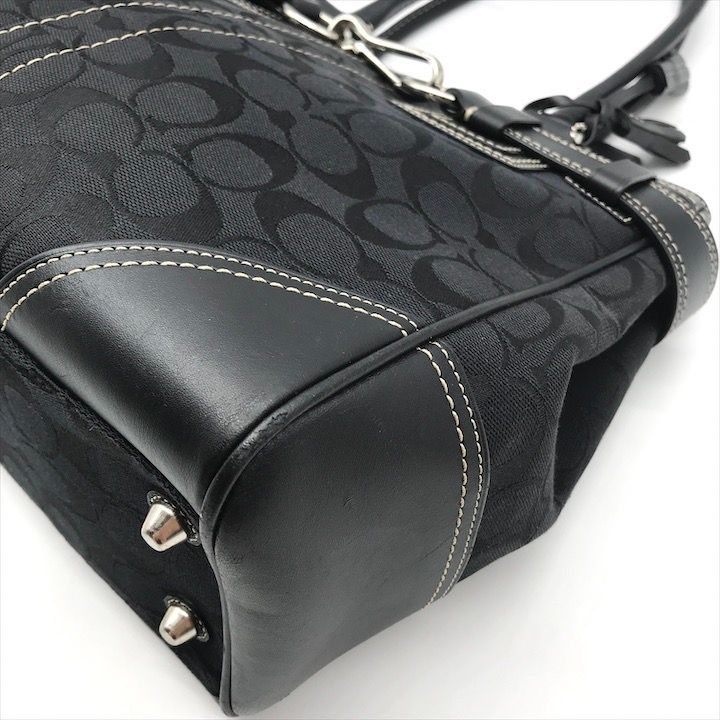 美品 COACH コーチ シグネチャー キャンバス レザー ロゴ金具 ハンド  