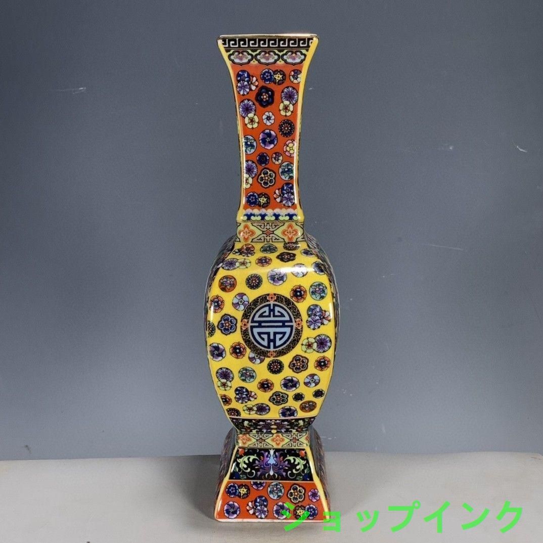 清代パステル蒔絵花鳥開窓扁腹尊瓶 景徳鎮 装飾品 現代工芸品