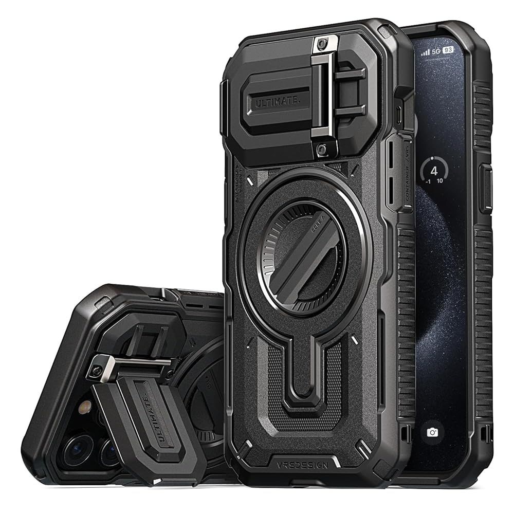 VRS DESIGN Terra Guard Ultimate iPhone 15 Pro Max(2023)用 プレミアムで頑丈なフルカバーカメラレンズ保護ケース Magsafe対応 (マットブラック)