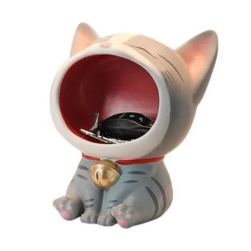 猫 ネコ cat 大きな口 グレー 小物トレイ トレイ プレート 贈り物