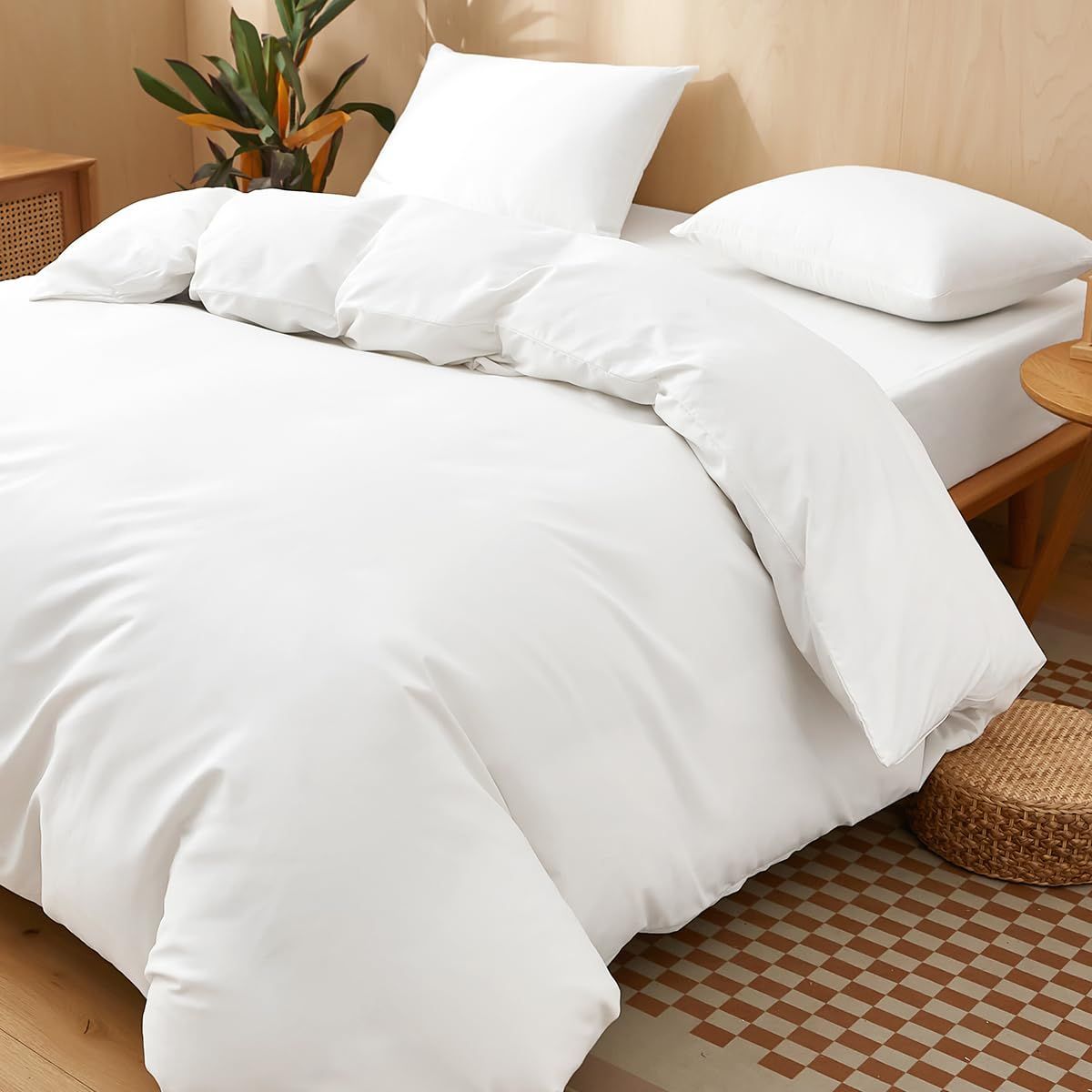 ファスナー式 ピーチスキン加工 オールシーズン 枕カバー1枚追加 おしゃれ 3点セット 寝具カバーセット シングル ベッドカバー 通気 掛け布団カバー 速乾 AZRA ホワイト