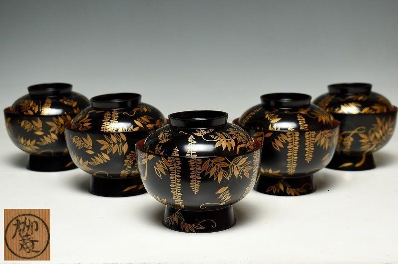蔵A2752】初瀬川柳庵 蒔絵大椀 煮物椀 五客 共箱 - メルカリ