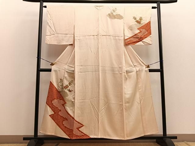 平和屋着物▽訪問着　単衣　松皮菱取花文　金彩　正絹　逸品　DAAT9238az 平和屋着物▽訪問着 単衣 松皮菱取花文 金彩 正絹