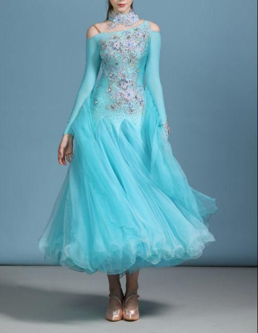 オフショルダー社交ダンスドレス ドレス チョーカー付オーダーメイド LLC-HASEGAWATOSO_COM