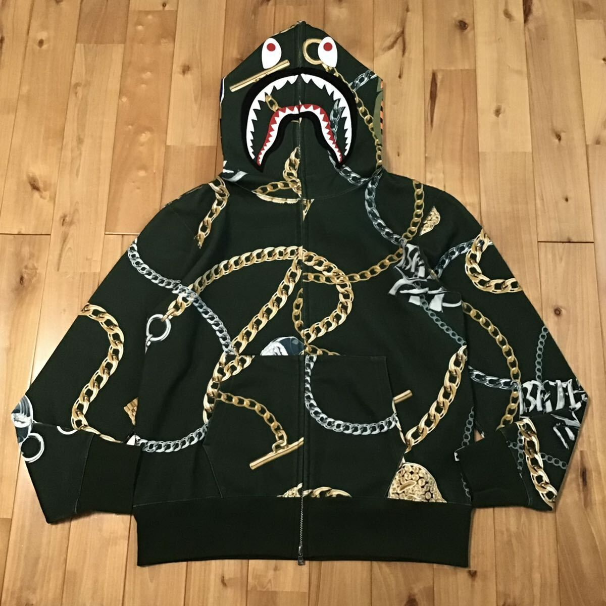 BAPE JEWELS SHARK FULL ZIP HOODIE Mサイズ green a bathing