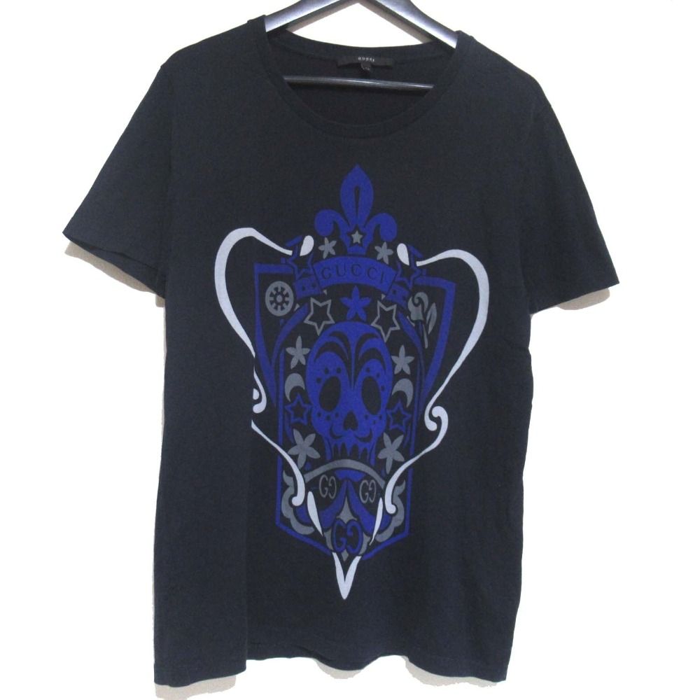 美品 GUCCI グッチ スカルクレスト エンブレムプリント 半袖 Tシャツ カットソー 237482 X3507 Mサイズ ダークネイビー メンズ 古着 中古 USED