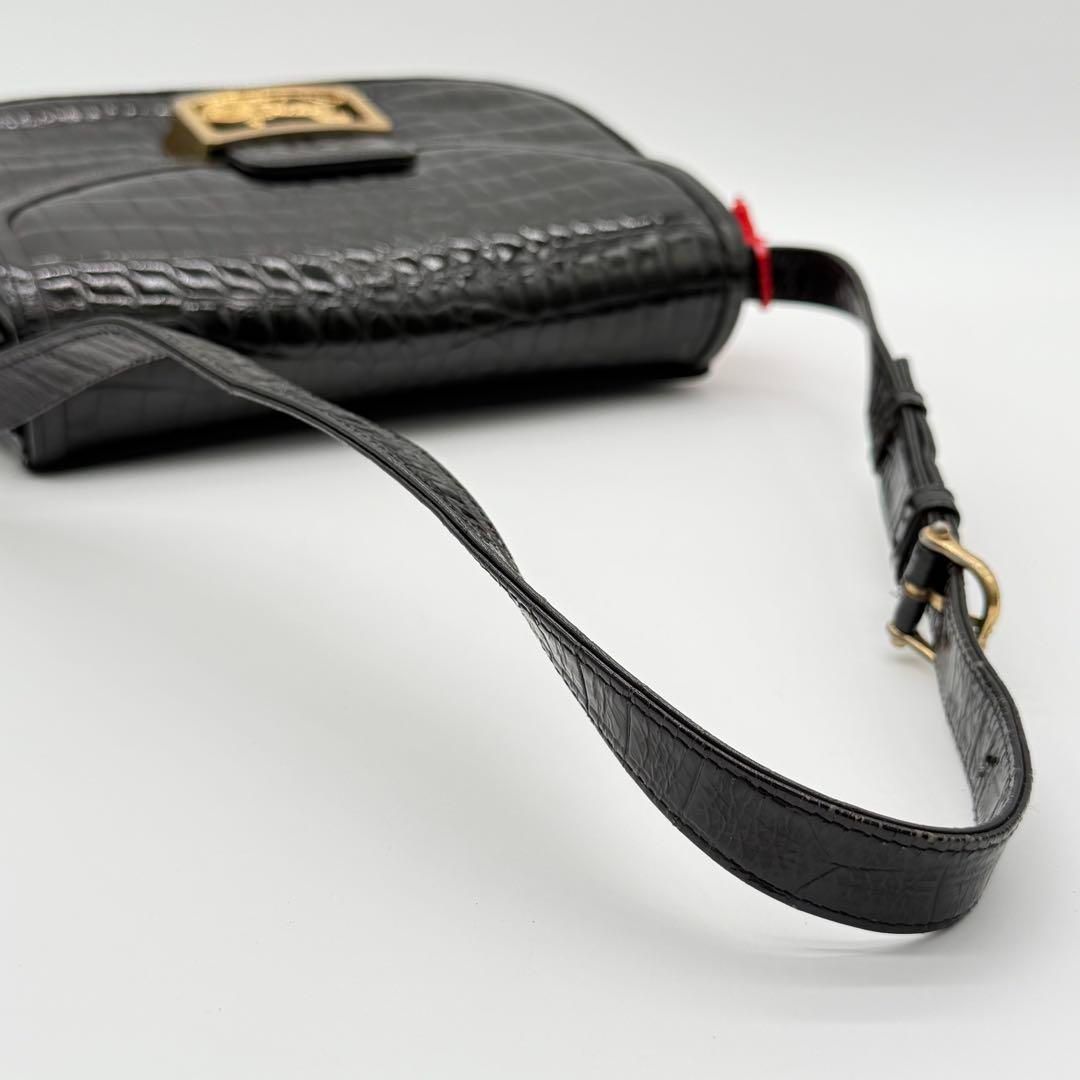 良品】CELINE クロコ型押し 馬車金具 セミショルダーバッグ ブラック