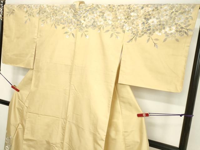 平和屋着物○訪問着 作家物 紬地 手描き 枝花文 正絹 逸品 未使用  