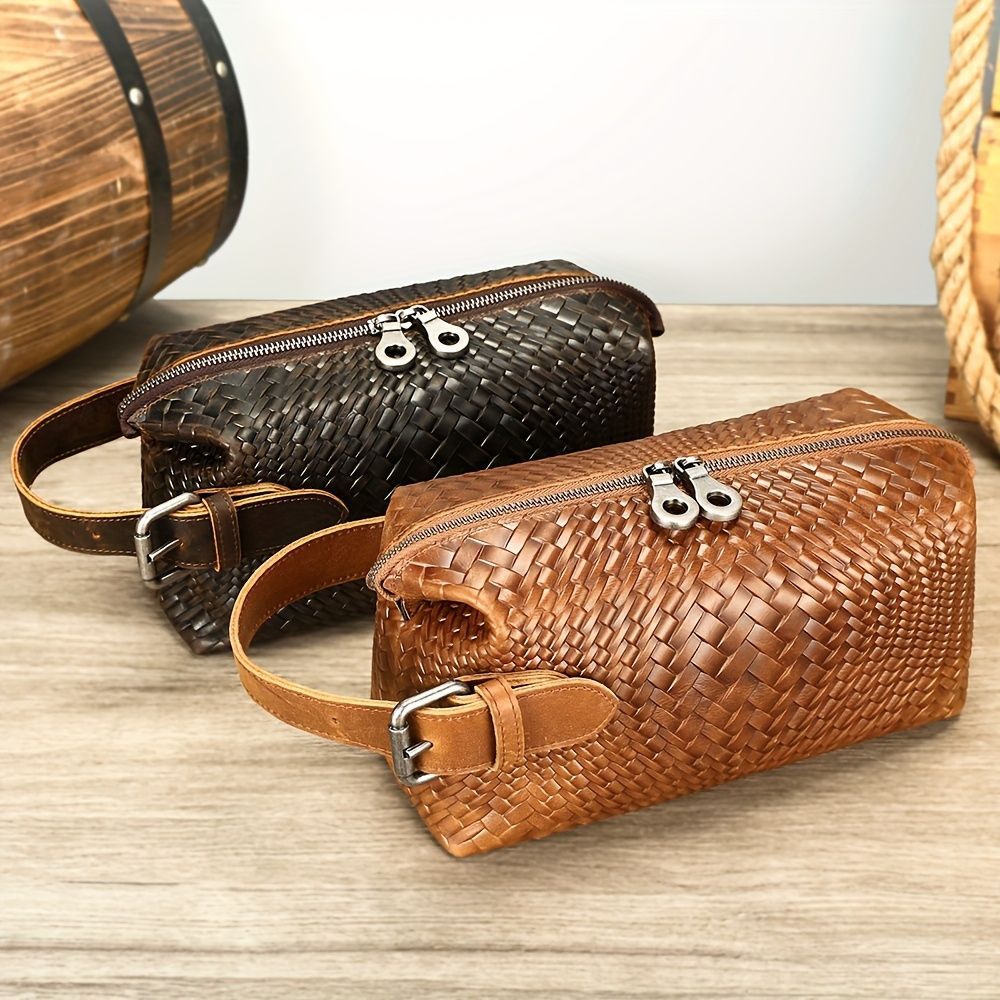 クラッチバッグ ハンドバッグ 鞄 かばん 牛革 大容量 収納 カジュアル スタイリッシュ 実用的 耐久性 日常使い ギフト 多目的 メンズ ファッション ホースレザー レトロ 個性的 編み込み ブラウン コーヒー カジュアル 本革