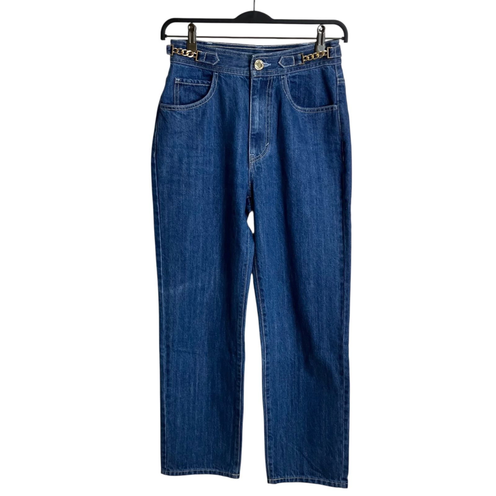 LOULOU WILLOUGHBY デニムテーパードパンツ 1 ブルー 2025SS ルルウィルビー チェーン キルティング刺繍 212410-12-090