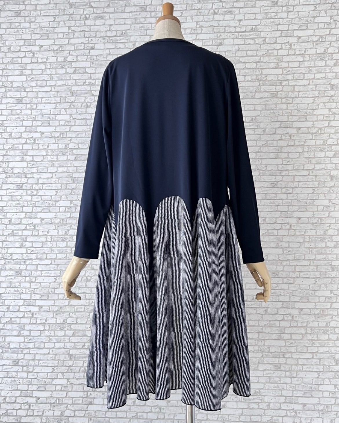 【新品M〜L】上品大人可愛いモード*フレアAライン*ロングカーディガン*切替シャツワンピース*180213ネイビー*セレブミセスご旅行