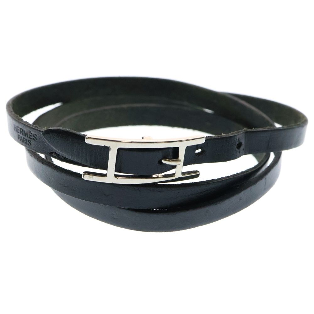 【HERMES】エルメス　アピ3レザーブレスレット HERMES】エルメス アピ3 ロング レザー 黒 ユニセックス