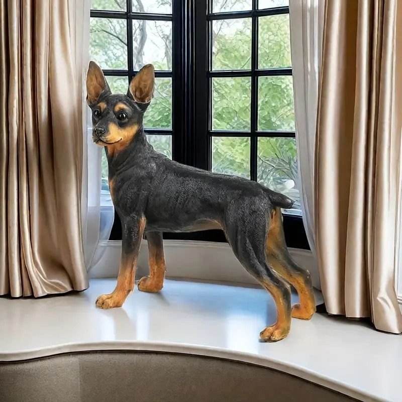 【新品未使用】オブジェ 置物 犬 ドッグ ドーベルマン ミニチュア ピンシャー 動物 彫刻 リアル 樹脂製 装飾 屋内 屋外 インテリア おしゃ