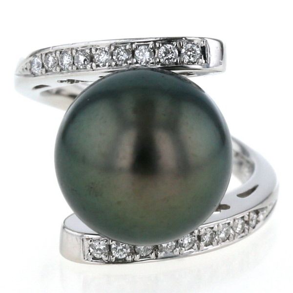 Pt900 プラチナ リング 黒蝶真珠 13.0mm ダイヤモンド 0.22ct ブラック 