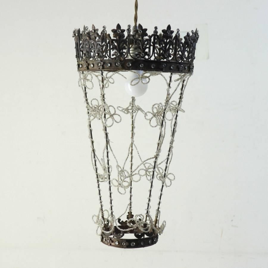 フランス メルシールイ ペンダントライト シャンデリア ビーズ装飾 クラシカル家具 255v05