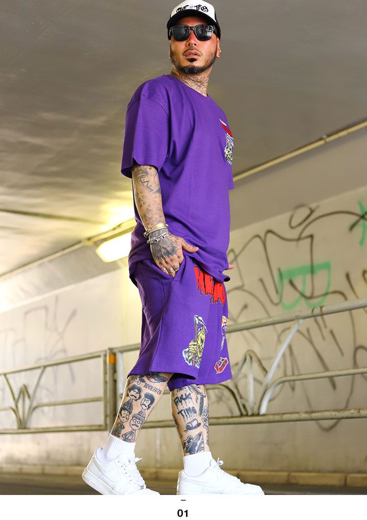 MISHKA セットアップ 派手 上下セット 半袖 ブランド Tシャツ ハーフ