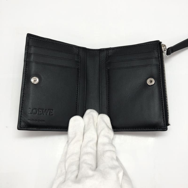 中古】LOEWE パズルウォレット 黒 ロエベ 二つ折り財布 ブラック