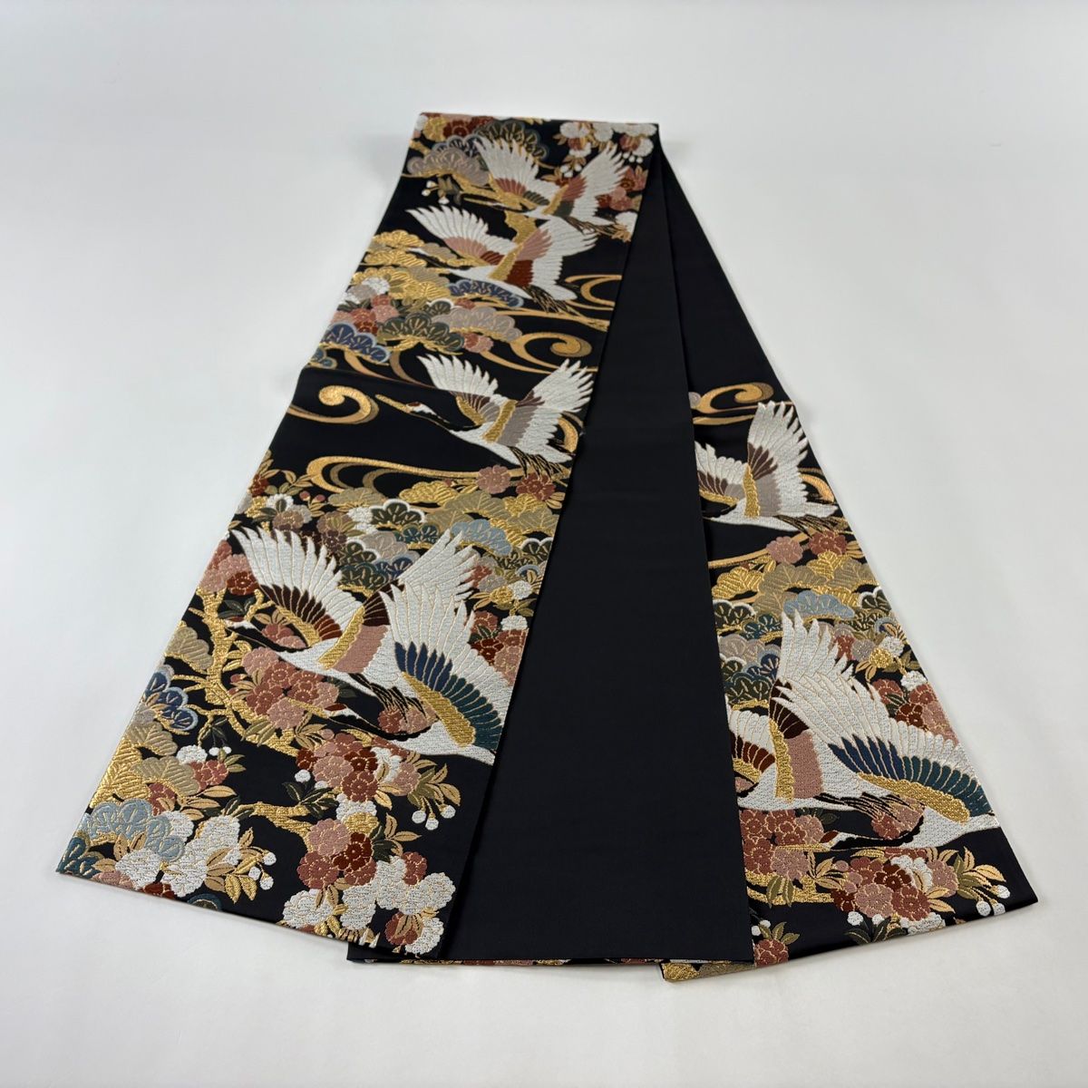 袋帯 美品 秀品 鶴 松 金糸 箔 黒 六通 正絹 【中古】 - メルカリ