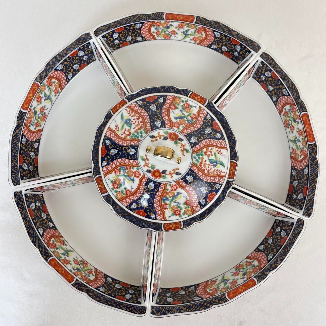 第一陶器 錦花鳥 回転オードブル皿 高台皿 仕切り皿 大皿 色絵 古伊万里 第一陶器 錦花鳥 回転オードブル皿 高台皿 仕切り皿 大皿 色絵