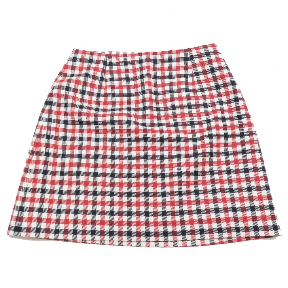 ♥ 22SS Christian Dior クリスチャンディオール ウール チェック柄 台形スカート ショート ミニ 34 レッド ネイビー ホワイト レディース 古着