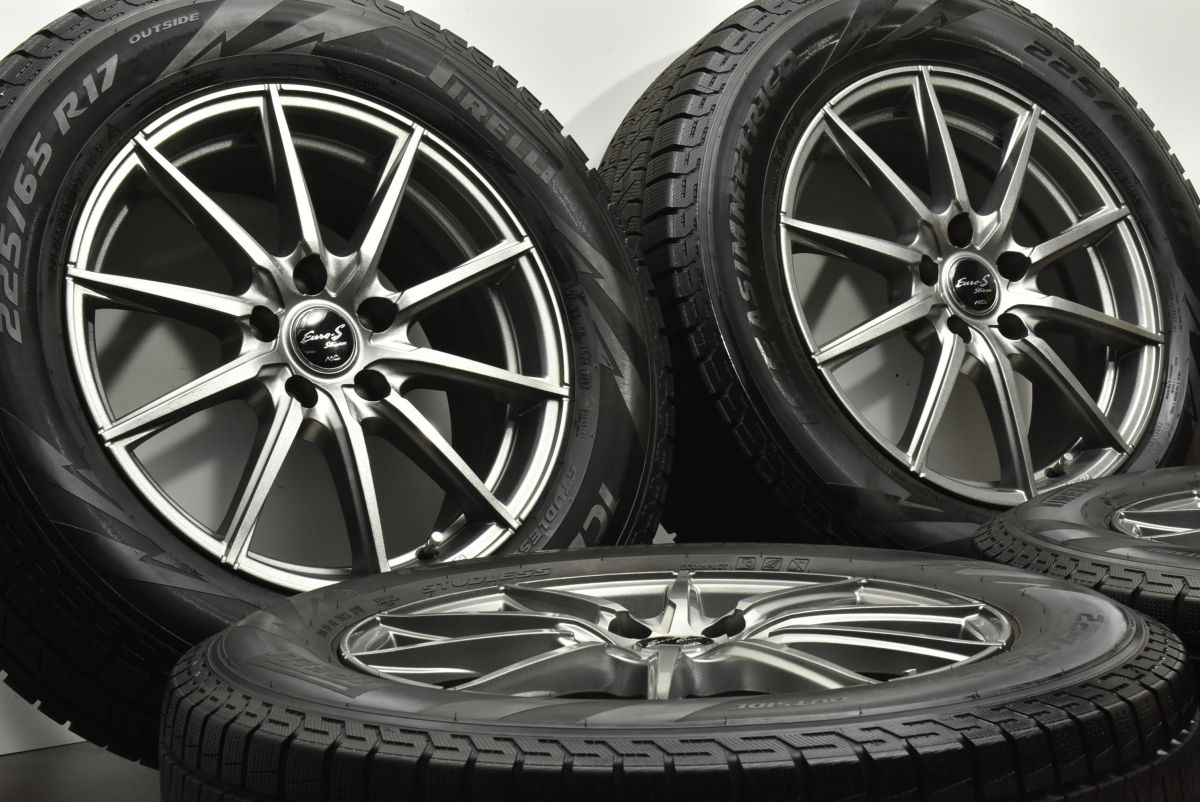 バリ溝 ユーロストリーム 17in 7J 48 PCD114.3 ピレリ アイスアシンメトリコ 225 65R17 エクストレイル アウトバック CX-5 CX-8