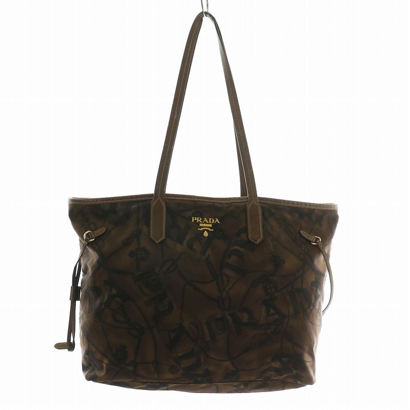 プラダ PRADA トートバッグ ハンド ナイロン レザー ロゴ ゴールド金具
