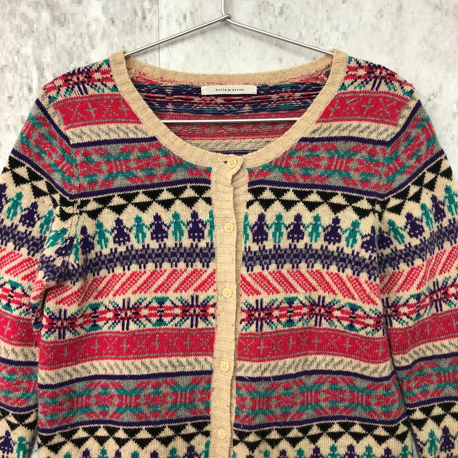 bulle de savon ビュルデサボン エスニック カーディガン ベージュ Fサイズ 〇
