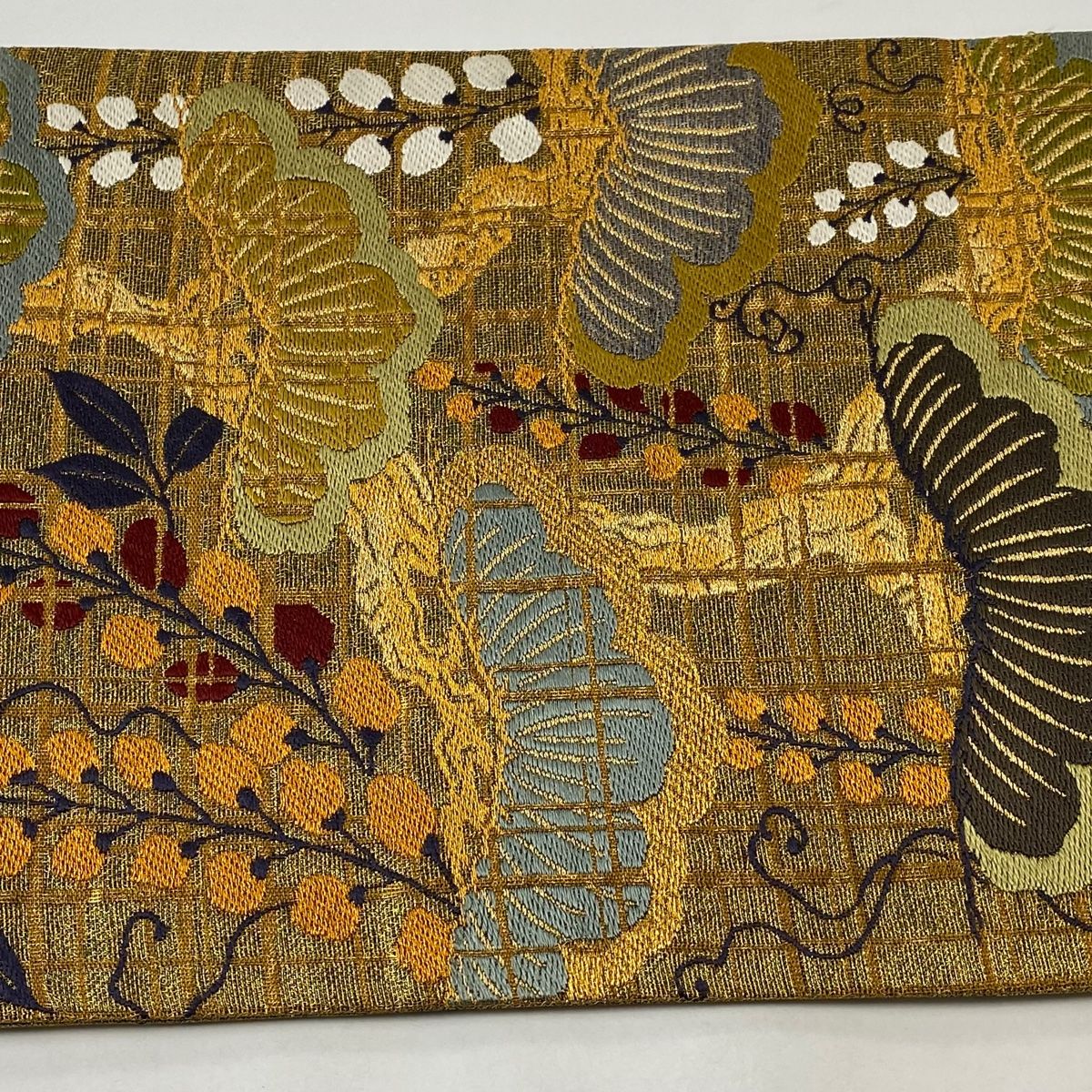 丸帯 未使用 正絹 六通 誉田屋源兵衛 七宝模様 箔糸 A1067-15 袋帯 美品 逸品 誉田屋源兵衛 落款 格子藤に松 金糸 箔 金色 六