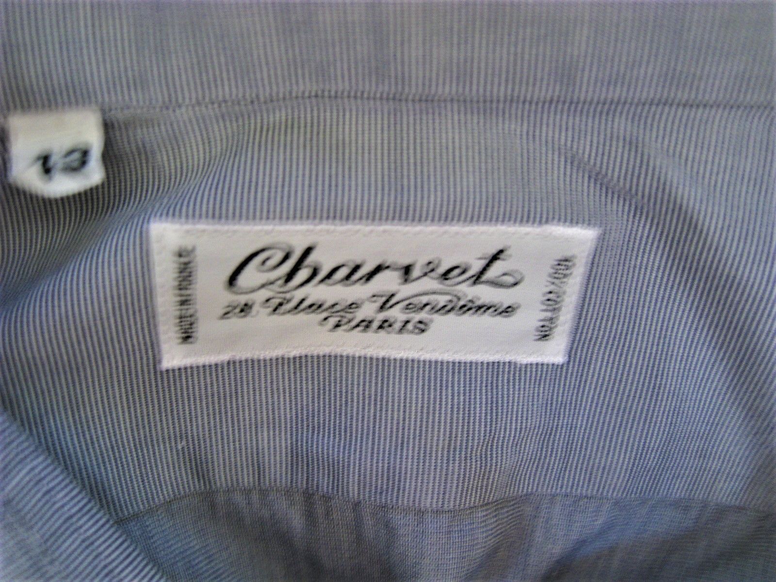 極美品 フランス製 シャルベ Charvet 長袖シャツ グレー細かい縞 43号