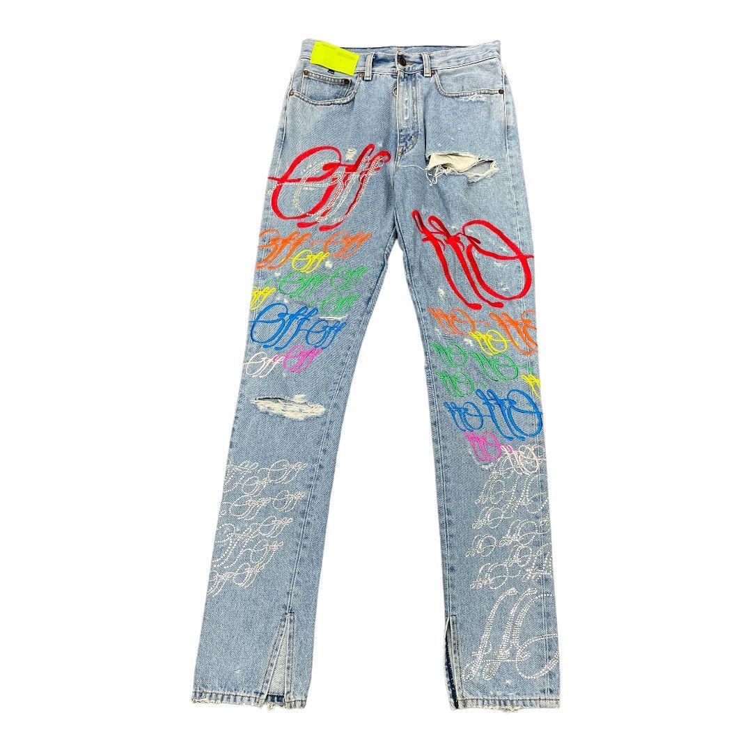 OFF-WHITE Ev Bravado Crystal Denim Jeans