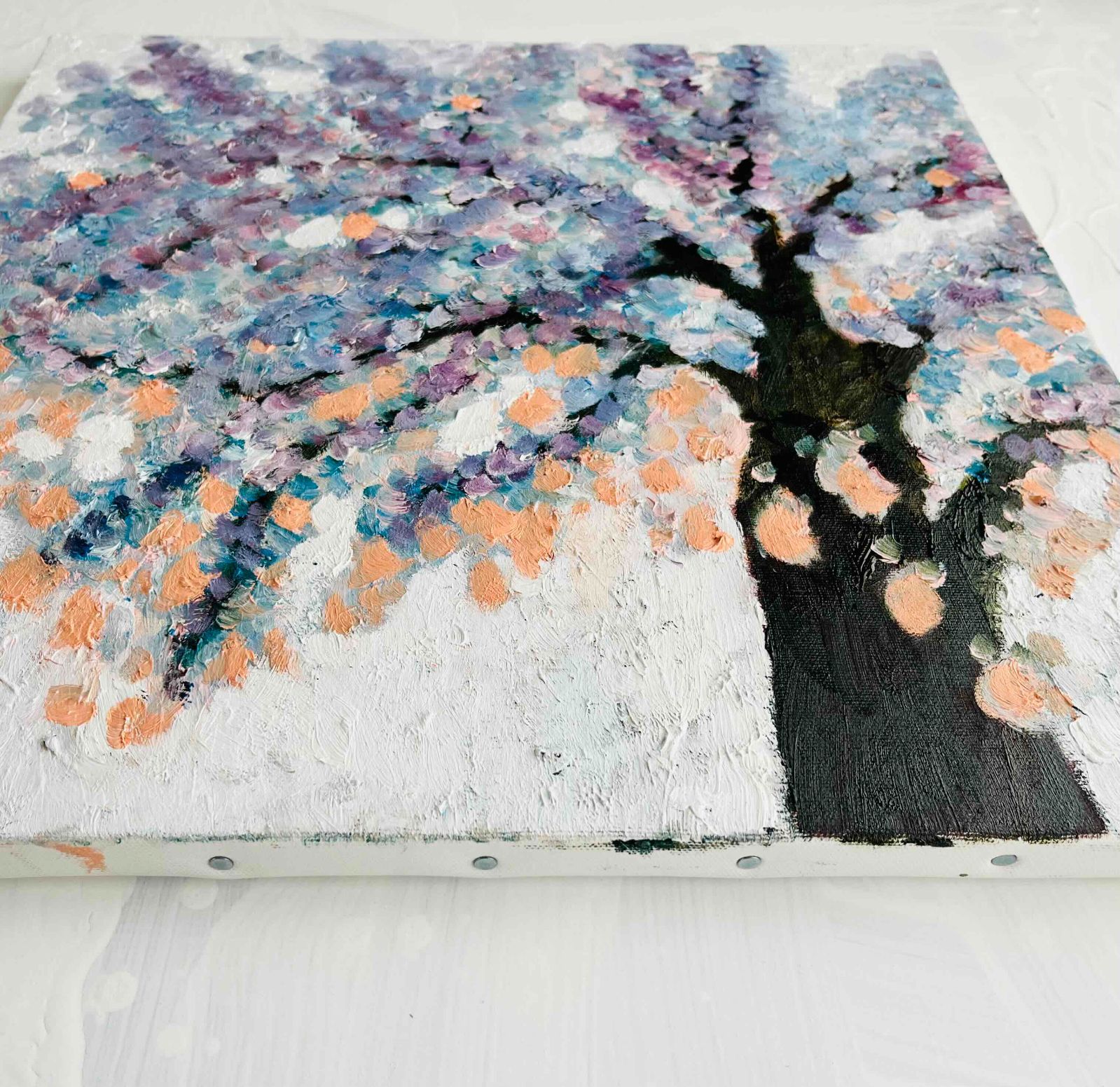 41㎝角「朝の桜」油彩・原画・S６ 41㎝角「朝の桜」S6・油彩・原画 41㎝角「朝の桜」油彩・